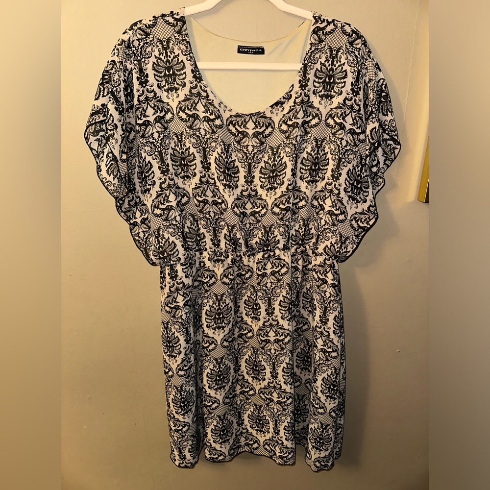 Black and Tan Damask print tunic
